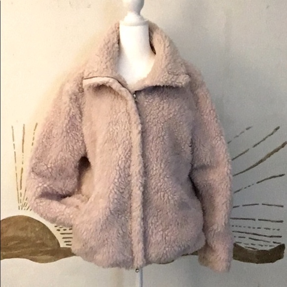 PacSun XS/Sm Pink Full Zip Sherpa Inspired Fuzzy Teddy Bomber Jacket